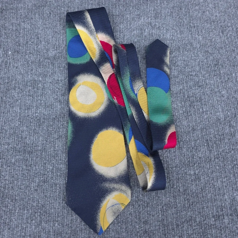 Ermenegildo Zegna Tie Mens One Size Blue Silk Necktie Geometric Print Made Italy